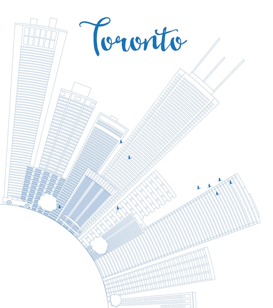Delinee el horizonte de Toronto con edificios azules y copie el espacio.