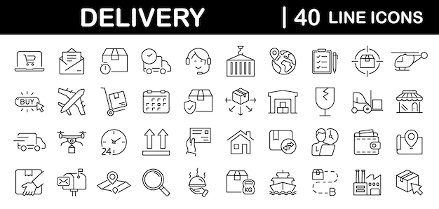 Delivery and logistics set of web icons in line style Shipping and logistics icons for web and mobile app Express delivery courier package protection business tracking return customer service
