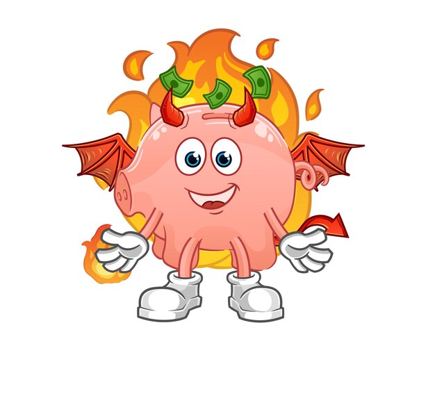 Demonio de alcancía con vector de mascota de dibujos animados de personaje de alas