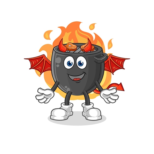 Demonio de barbacoa con vector de mascota de dibujos animados de personaje de alas
