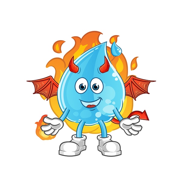 Demonio de gota de agua con carácter de alas. vector de mascota de dibujos animados