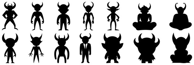 Vector demonio y el infierno siluetas conjunto gran paquete de diseño de silueta vectorial aislado