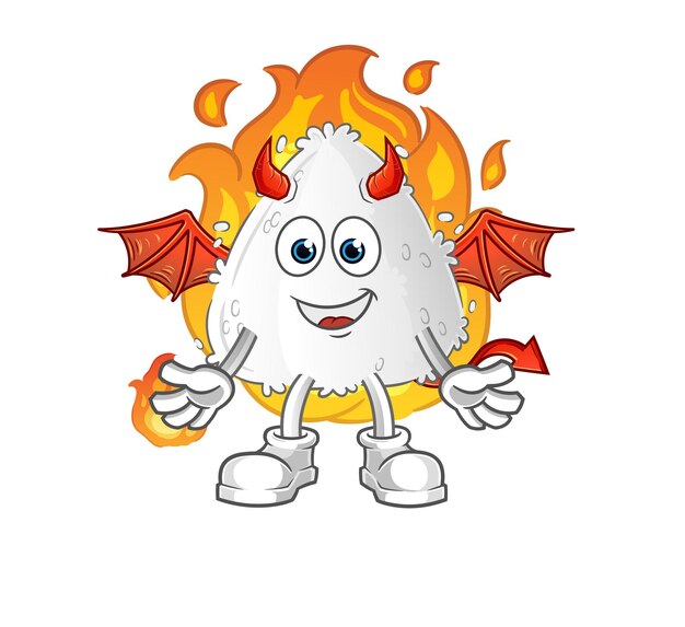 Demonio Onigiri con carácter de alas. vector de mascota de dibujos animados