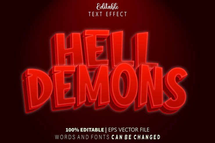 Vector demonios del infierno efecto de texto editable relieve estilo de dibujos animados