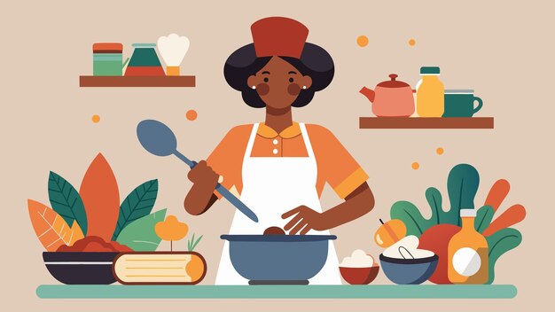 Vector una demostración de cocina con recetas de un libro de cocina escrito por un famoso afroamericano