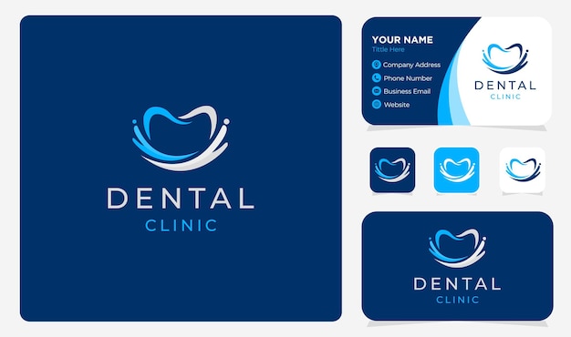 Dental wave illustration stock logo vector y plantilla de tarjeta de visita