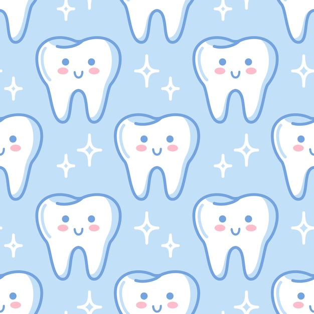 Dente patrón sin costuras personajes de dibujos animados lindos en el estilo kawaii vector del sistema digestivo de órganos sanos