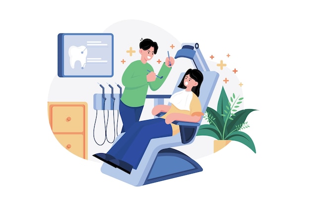 Vector dentista examinando un concepto de ilustración del paciente una ilustración plana aislada sobre fondo blanco