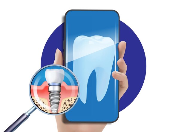 Dentista examinando dientes en smartphone