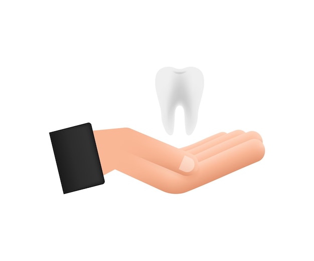 Dentista de icono de dientes. Dientes sanos en las manos. Dientes humanos. Ilustración vectorial.