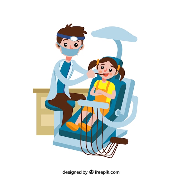 Vector dentista con niño