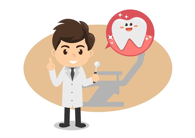 La dentista sostiene los instrumentos y examina los dientes que el paciente mira a la boca y el paciente no debe estar infectado con el coronavirus vector de ilustración de dibujos animados de estilo plano