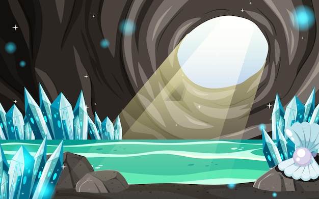 Vector dentro del paisaje de la cueva en estilo de dibujos animados