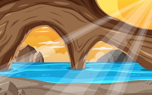 Vector dentro del paisaje de la cueva en estilo de dibujos animados