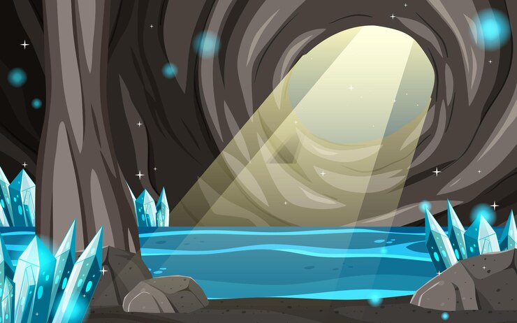 Vector dentro del paisaje de la cueva en estilo de dibujos animados