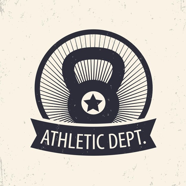 Departamento de atletismo, fitness, emblema de gimnasio, firmar en círculo, ilustración vectorial