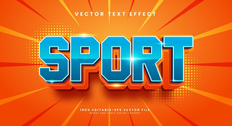 Vector deporte 3d efecto de texto vectorial editable con tema de color azul y naranja