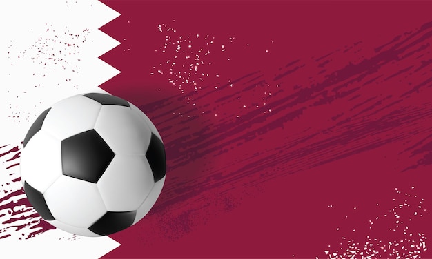 Vector deporte afiche fondo de fútbol pelota realista con vector de bandera de qatar