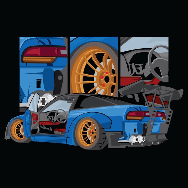 deporte de coche azul vectorial con detalles