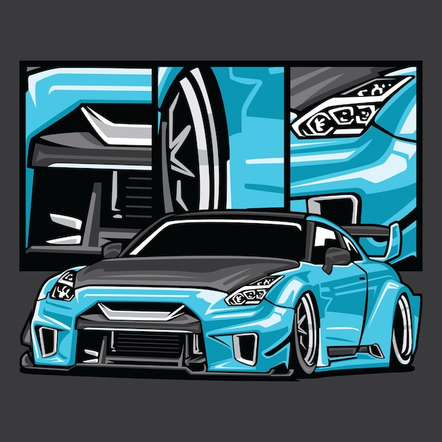 Deporte de coche azul vectorial con detalles