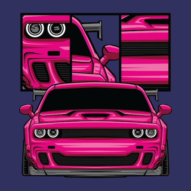 deporte de coche rosa vector con detalles