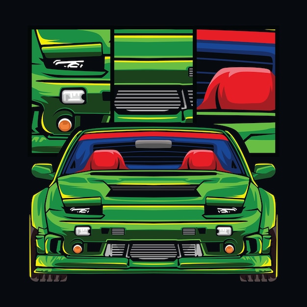 deporte de coche verde vectorial con detalles