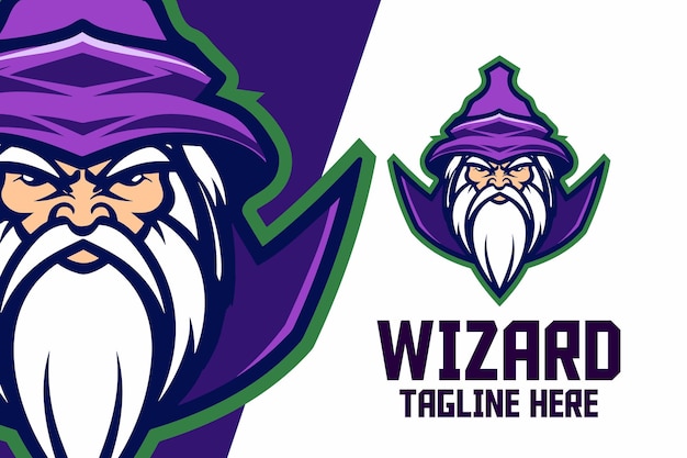 Deporte y deporte Icono de viejo mago Logotipo de la mascota de la cabeza de un mago