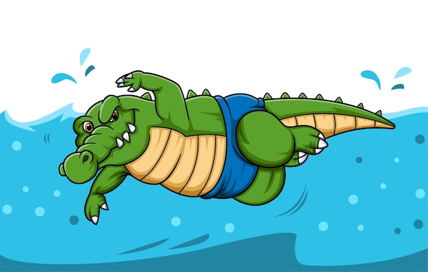 Deporte divertido cocodrilo natación personaje de dibujos animados
