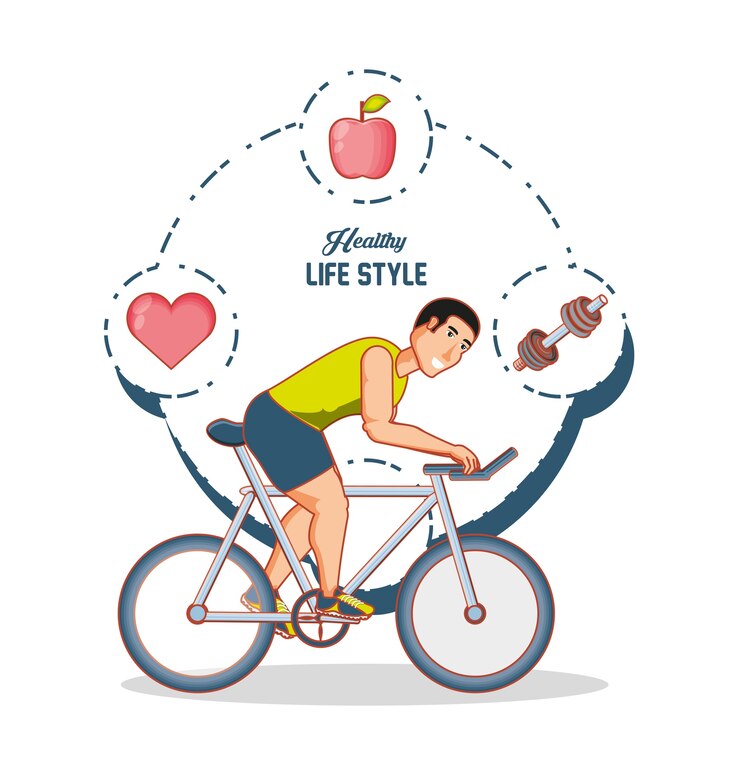 Vector deporte de entrenamiento joven atleta con iconos de estilo de vida saludable