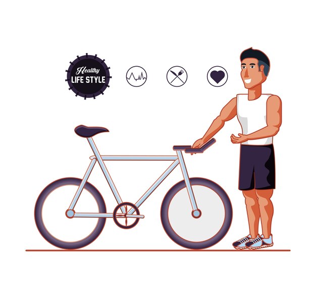 Vector deporte de entrenamiento joven atleta con iconos de estilo de vida saludable