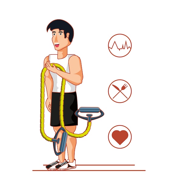 deporte de entrenamiento joven atleta con iconos de estilo de vida saludable