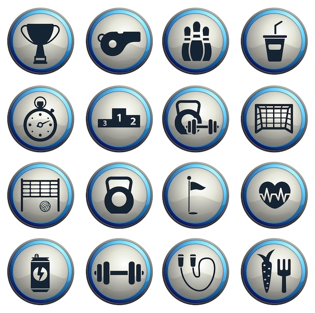 Deporte iconos oscuros en botones redondos grises