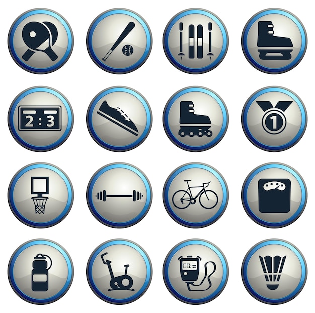Deporte iconos oscuros en botones redondos grises