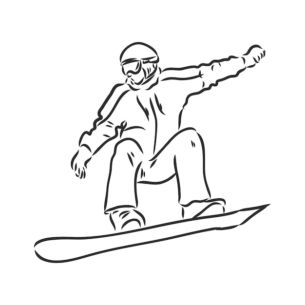 Deporte de invierno, colección de snowboard. Dibujo a mano. bosquejo del vector del snowboarder
