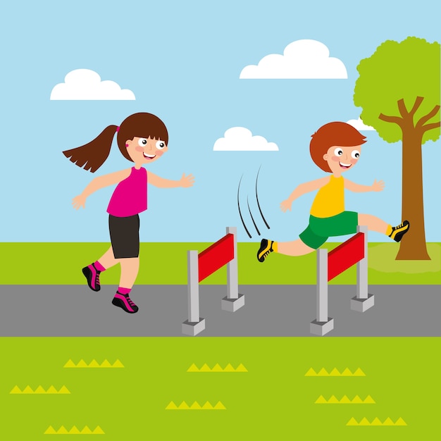 deporte niños actividad niño y niña competición carrera obstáculos