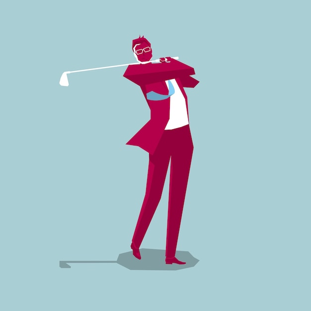 Vector deporte de ocio. un hombre de negocios está jugando al golf.