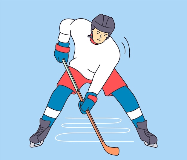 Vector deporte profesional y estilo de vida. joven jugador de hockey