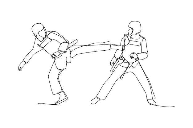 Deportes deportes concepto minimalista por diseño gráfico vectorial Torneo de Taekwondo Diseño en blanco y negro rutina deportiva de línea simple saludable