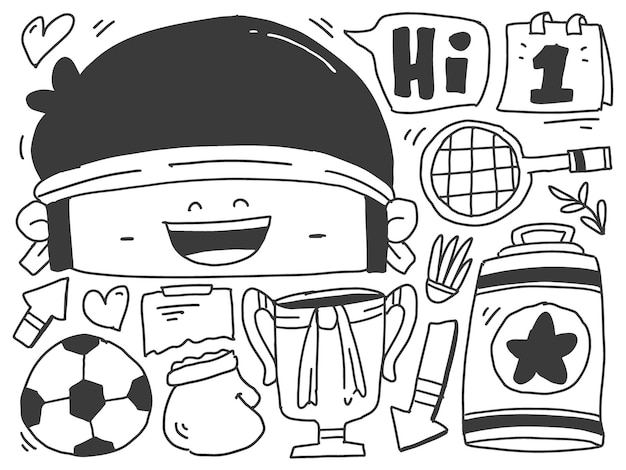 Vector deportes doodle dibujos animados kawaii diseño