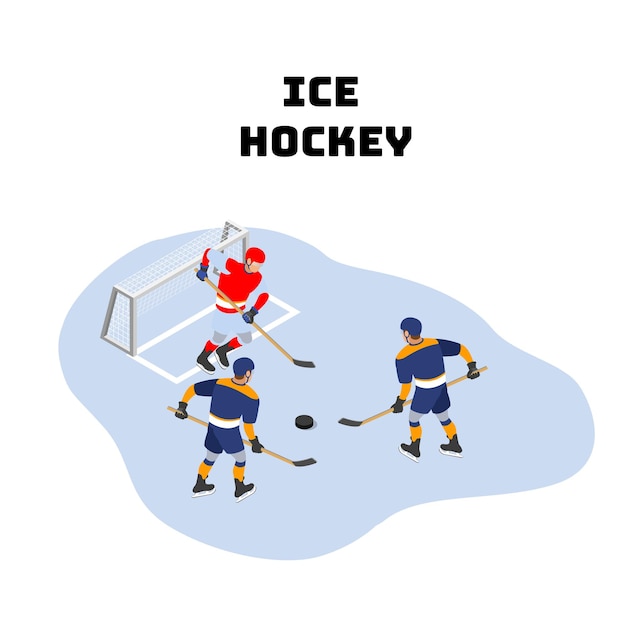 Deportes de invierno de hockey sobre hielo en 3D isométrico