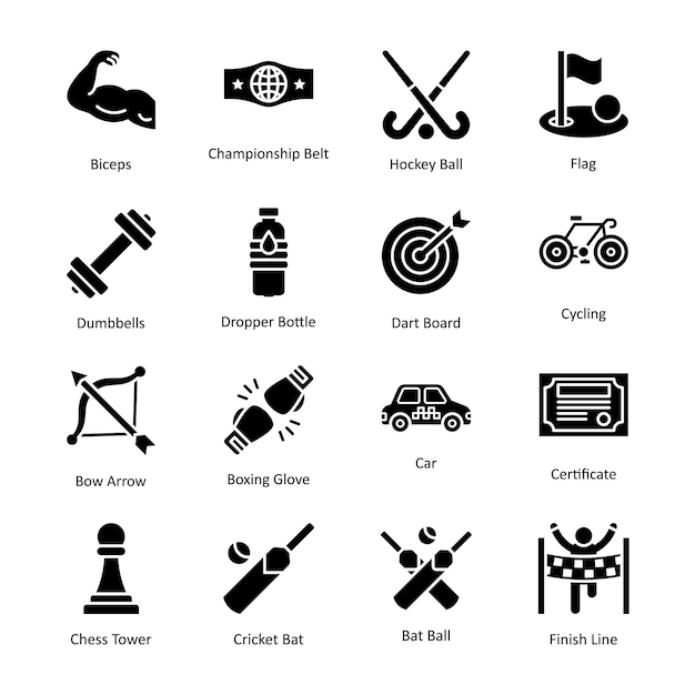 Deportes y premios vector icono sólido estilo ilustración EPS 10 File Set 1