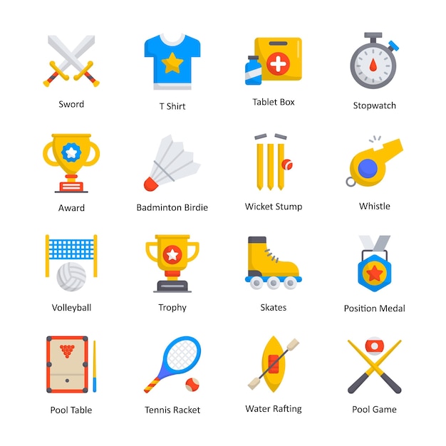 Deportes y premios vector plano icono estilo ilustración EPS 10 File Set 1