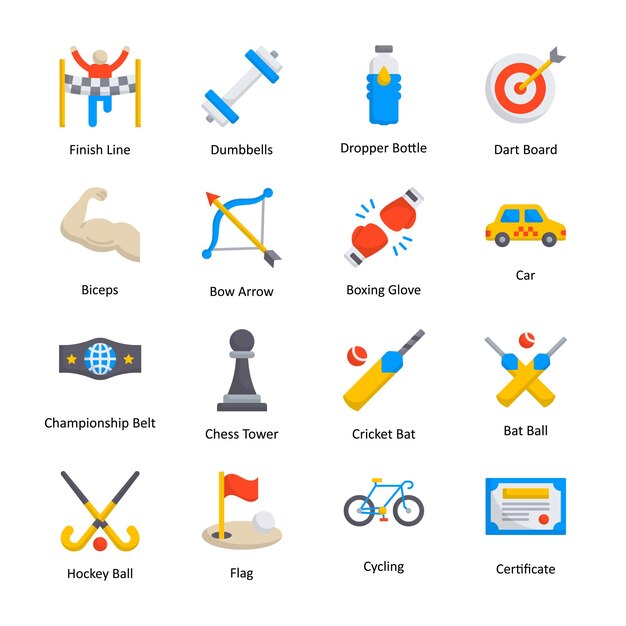 Deportes y premios vector plano icono estilo ilustración EPS 10 File Set 2