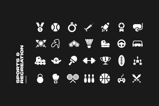 Deportes y recreación Iconos paquete de activos vector plano