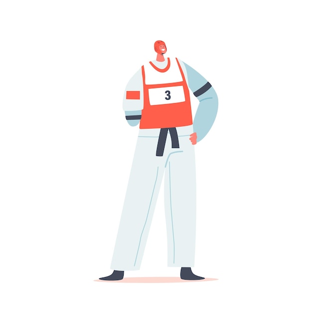 Deportista amputado usar uniforme y casco para la competencia de artes marciales personaje masculino atleta paralímpico con mano amputada hombre discapacitado luchador dibujos animados personas vector ilustración