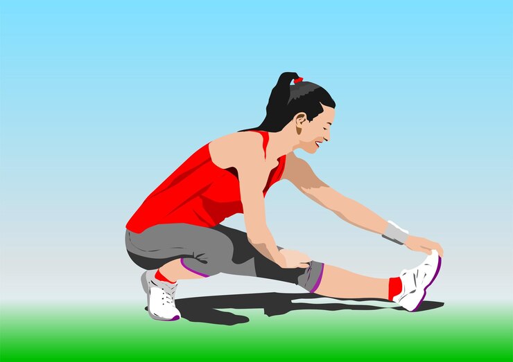 Vector una deportista sonriente haciendo ejercicios de estiramiento en un parque