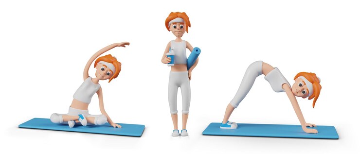 Vector deportista vectorial en diferentes poses personaje femenino en ropa deportiva