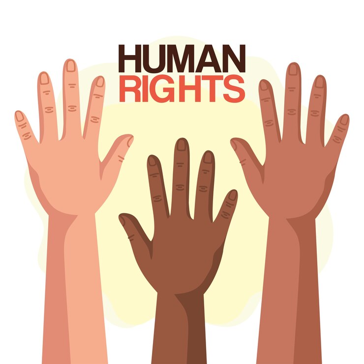 Vector los derechos humanos con diversidad manos arriba diseño, protesta de manifestación y tema de demostración
