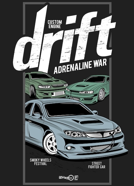 Deriva guerra de adrenalina, ilustración de un coche de motor personalizado