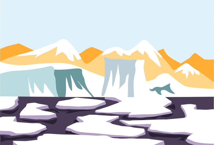 Vector derretimiento de nieve sobre hielo de agua y vector de deshielo de glaciares